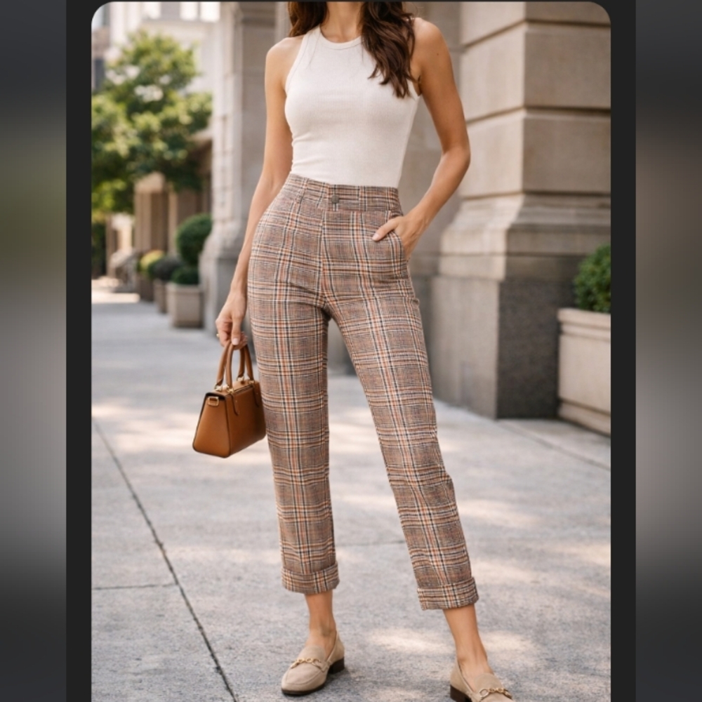 Anthropologie Plaid Ankle Pants Size 2 Cuffed Tapered Chic